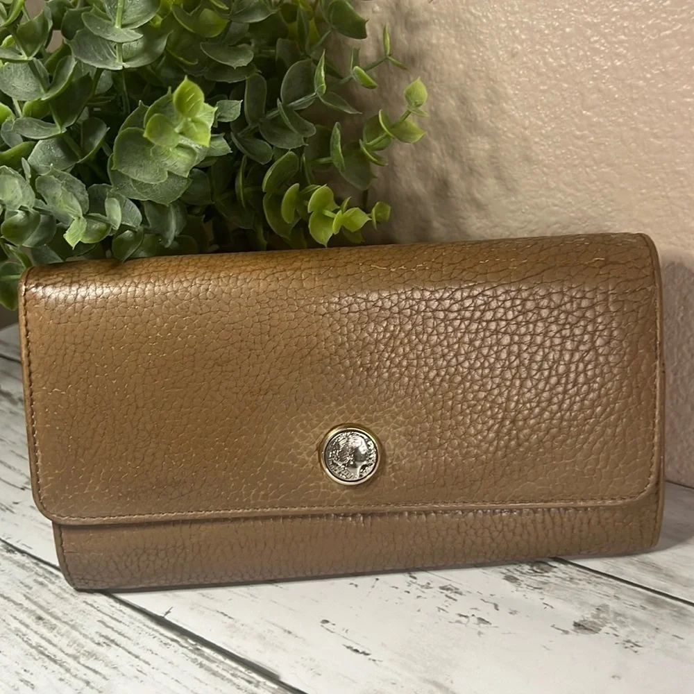 BVLGARI  Bulgari Brown Pebbled Leather Wallet Clutch